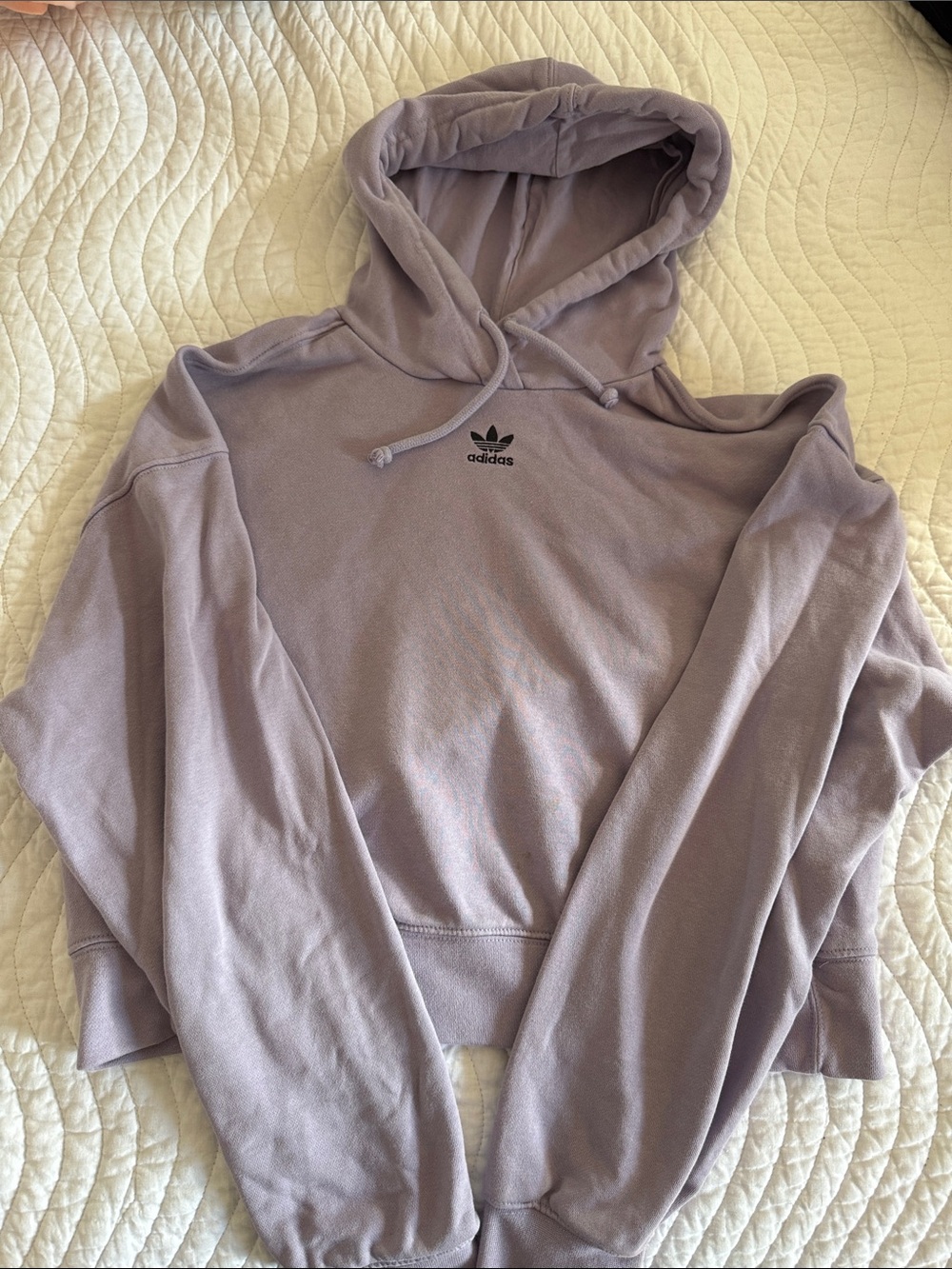 adidas Lavender Crop Hoodie with Black Trefoil Logo